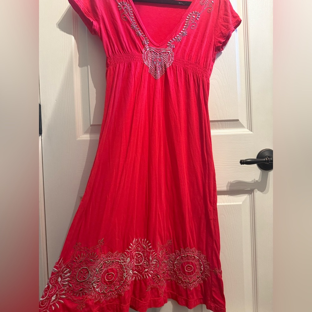 Johnny Was Red Embroidered Dress
